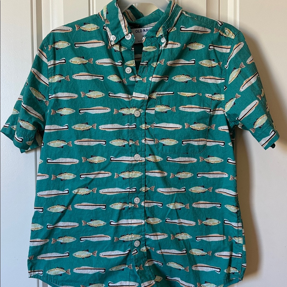 Old Navy Teal Fish Pattern Shirt